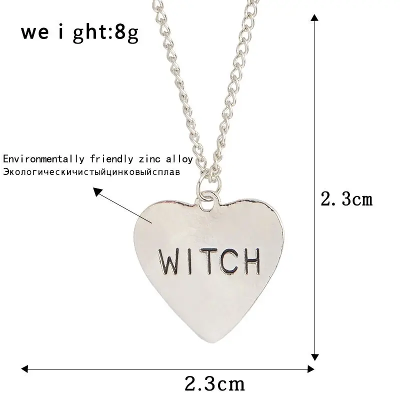 Unisex Simple Heart-shaped Witch Necklace Witch Pendant Wiccan Jewellery Gift