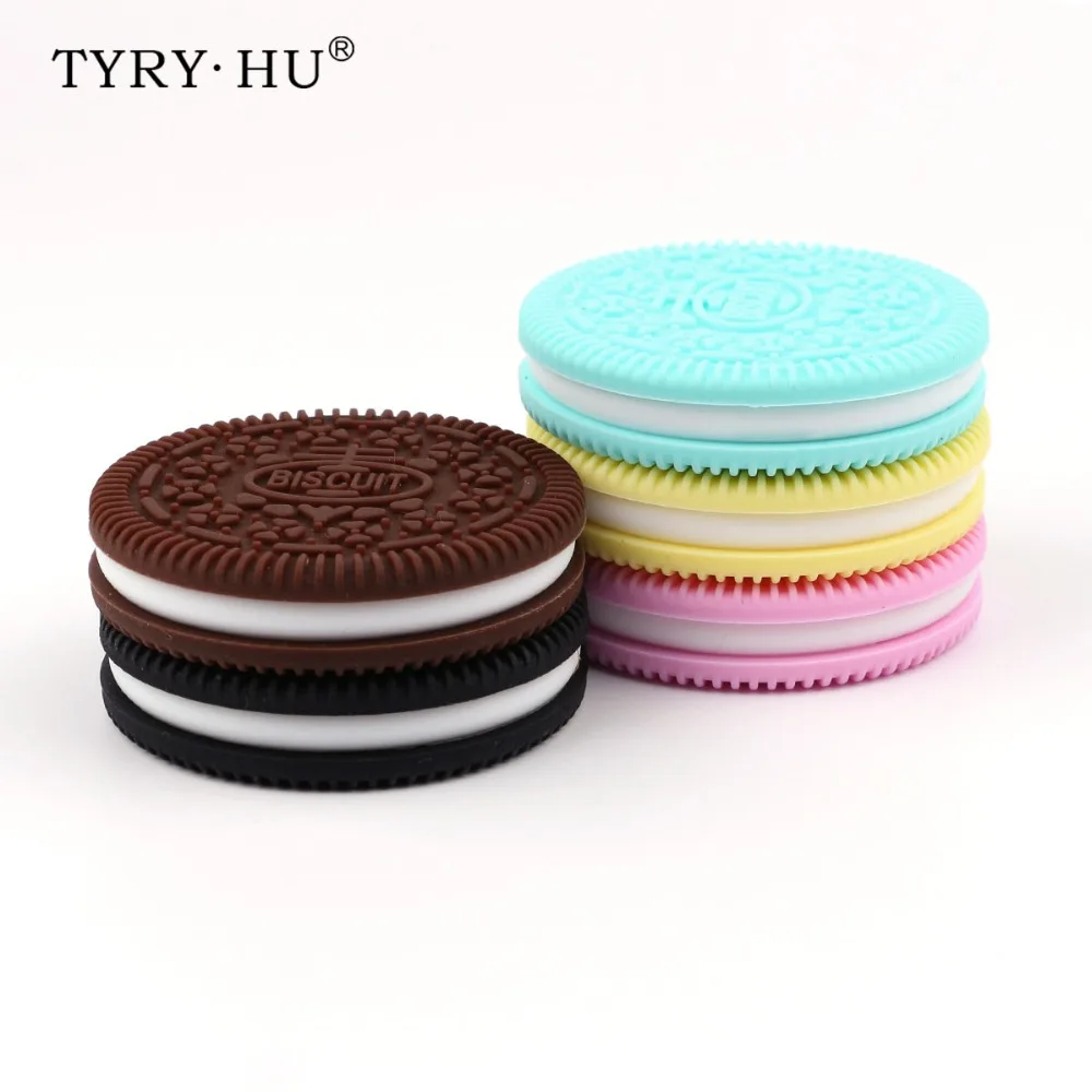 

TYRY.HU 1pc Silicone Beads Baby Teether Silicone Teething Beads Rubber Teething Ring Babies Pacifier Clips Biscuit With String