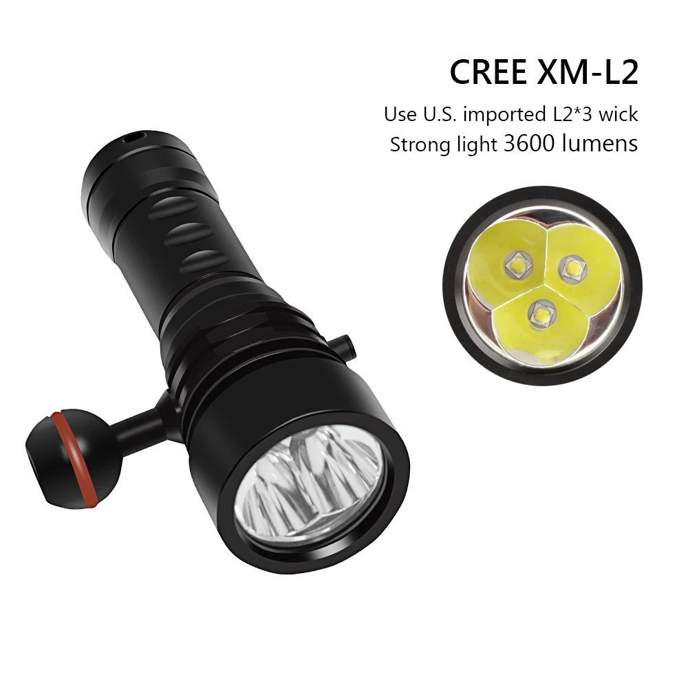  3LED powerful flashlight underwater video light scuba flashlight 26650 xm l2 torch waterproof lante - 32967132345
