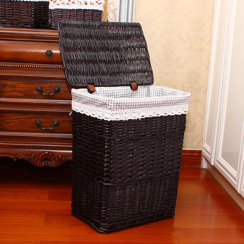 الخوص الطبيعي القذرة صندوق تخزين ملابس سلة شبكة الغسيل التخزين دلو مع غطاء سعة كبيرة المنزلية المنظم الروطان المنسوجة