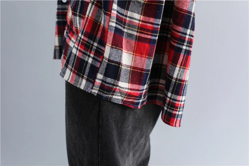 Autumn Long Sleeve Vintage Cardigan Women Jackets Plus Size Cotton Thin Shirt Coats Loose Plaid Splice Coat Outerwear 5XL