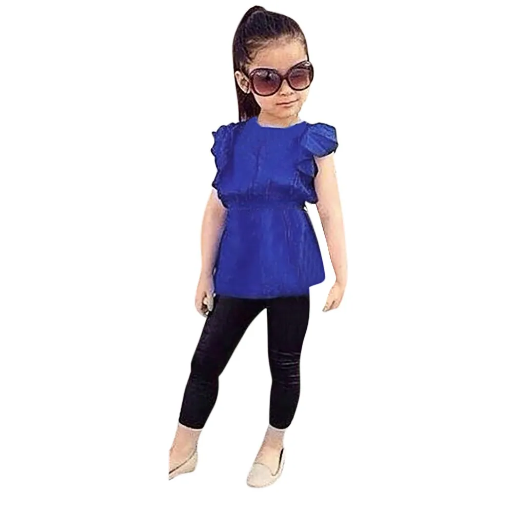 2018 2PC Children Kid Infant Solid Ruffles Tops+Leather Pants Clothes Outfit Set clothing children For 18Months-5Years P5 2018 2PC Children Kid Infant Solid Ruffles Tops+Leather Pants Clothes Outfit Set clothing children For 18Months-5Years P5