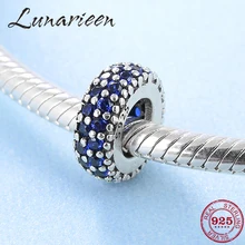 925 пробы Серебряные стильные и изысканные блестящие королевские синие Бусины-спейсеры для самостоятельного изготовления подходят к оригинальному браслету Pandora для изготовления ювелирных изделий