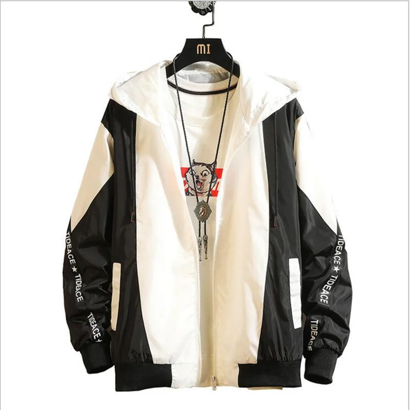 

Windbreaker Men Casual Spring Autumn Lightweight Jacket 2019 New Arrival Hooded Contrast Color Zipper up Jackets Outwear