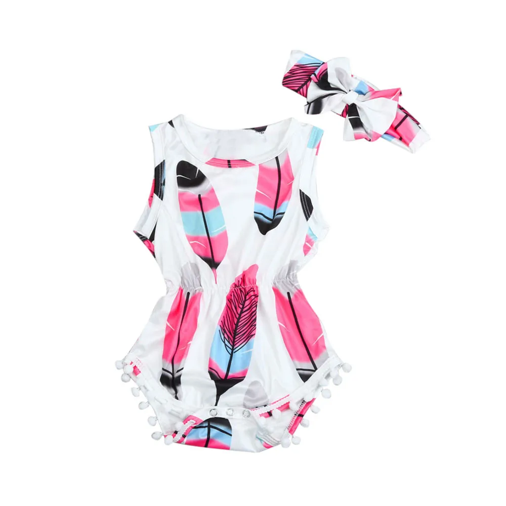 

Infant Kids Baby Girls Sleeveless Feather Romper Jumpsuit+Headband 2PCS Set clothes for newborn girls vetement enfant fille