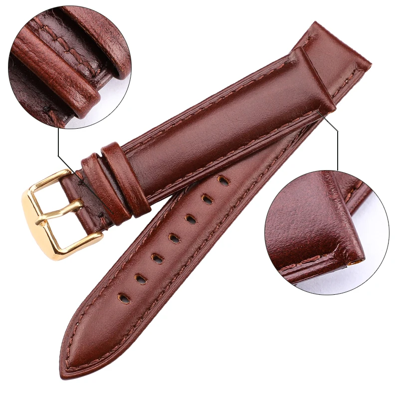 Luxurious Smooth Finish Watch Strap with Pin Buckle - Black & Brown