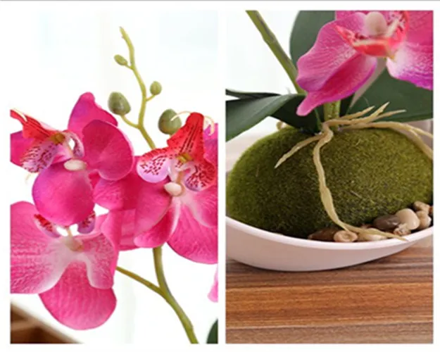 Flone 3 Branch Phalaenopsis Artificial Potted Plant Silk Flowers Plastic Material Of Pot Wedding Home Party Offices Decoration  (16)