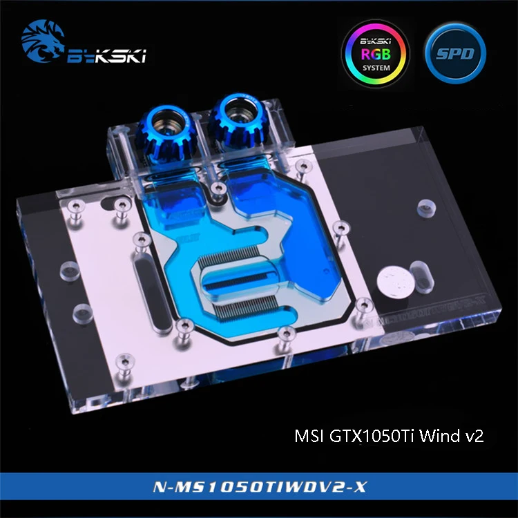 

Bykski N-MS1050TIWDV2-X, Full Cover Graphics Card Water Cooling Block RGB/RBW, for MSI GTX1050Ti Wind v2