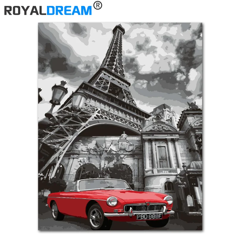 ROYALDREAM DIY оформлена картина маслом по номерам Париж Пейзаж Холст Картина домашний декор для гостиная - Цвет: baliqing