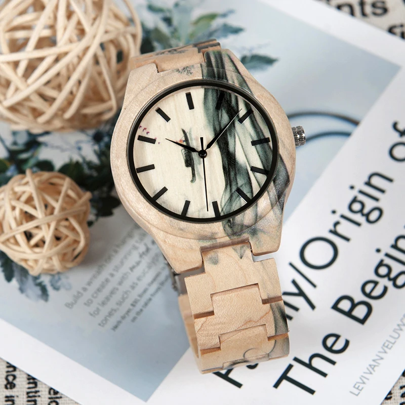 BOBO BIRD O17 Мужские часы с чернильным пейзажем и рисунком клена Роскошные Брендовые мужские кварцевые наручные часы relogio masculino