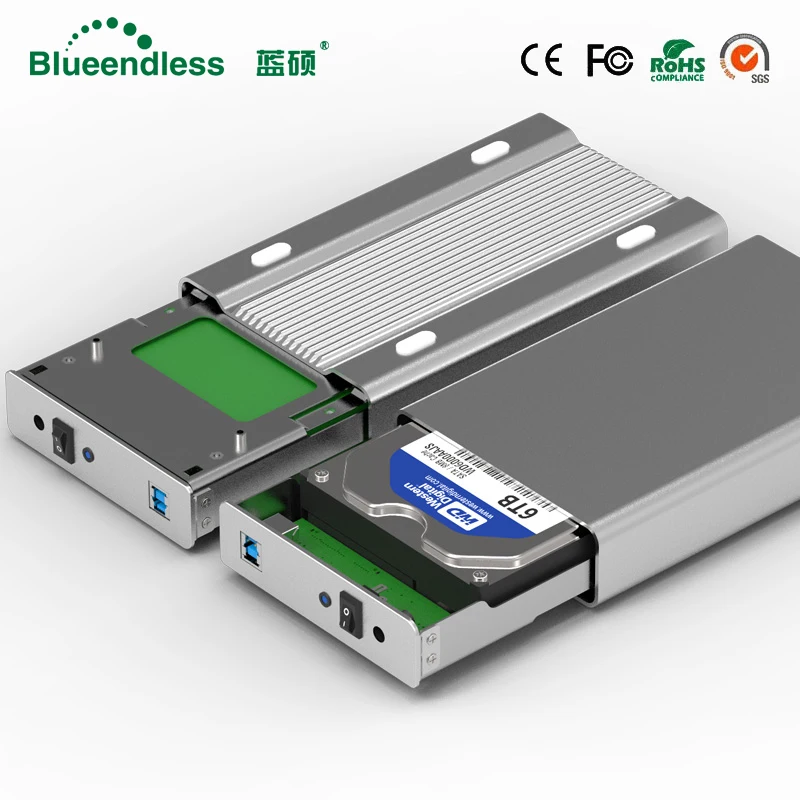 Blueendless 3,5 дюймовый цельнометаллический чехол для жесткого диска, коробка для мобильного жесткого диска USB 3,0 sata 5 Гбит/с, корпус для жесткого диска SATA, алюминиевый корпус