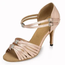 Для женщин плоть атласная со стразами и пряжкой Salsa Костюмы для бальных танцев Танго Обувь для танцев Костюмы для латиноамериканских танцев танцевальная Танцы Обувь все Размеры