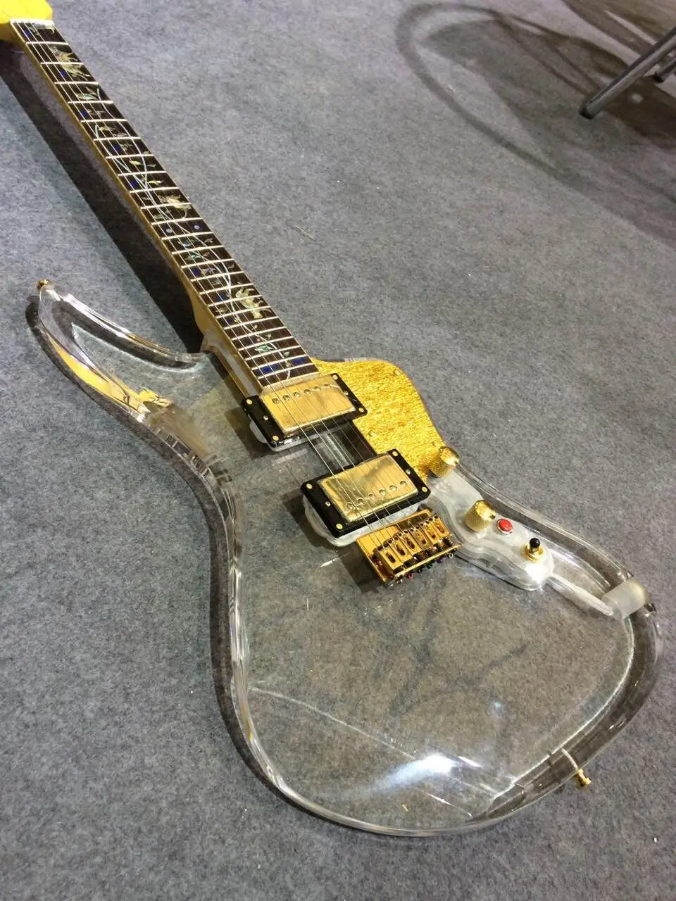 high end crystal body electric guitar with led light abalone inlay