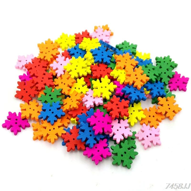 

100Pcs 2 Holes Colorful Mixed snowflake Wooden Buttons Sewing DIY Craft Scrapbooking G03 Drop ship