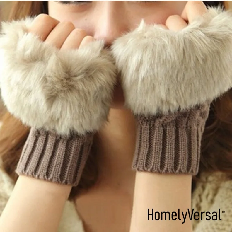 Прекрасная зимняя теплая перчатка с сенсорным экраном, женские перчатки с половинным пальцем в Корейском стиле, плюшевые утолщенные вязаные перчатки с открытыми пальцами - Цвет: Brown