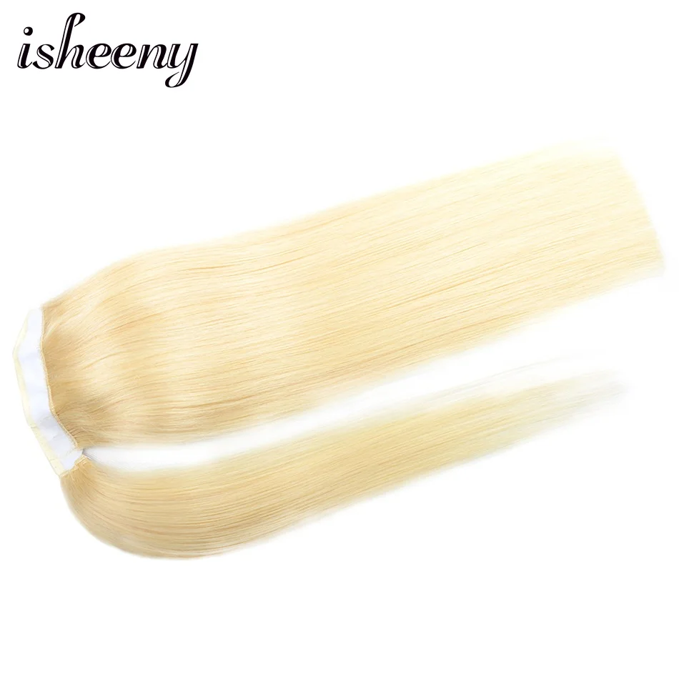 

14" 18" 22" European Remy Human Hair Ponytail Extensions 60g Blonde Color Straight Clip In Hairpiece