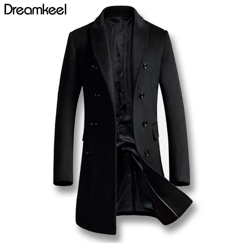 

2018 Men Autumn Winter Coat Overcoats Jacket Men Casual Fashion Slim Fit Large Size Outwear Popular Black Gray Wool clothes W