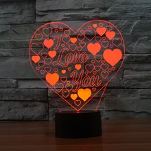 Креативная 3D иллюзия Лампа в форме сердца I Love You акриловый ночник Романтический подарок на день матери для влюбленных градиентная Сенсорная лампа