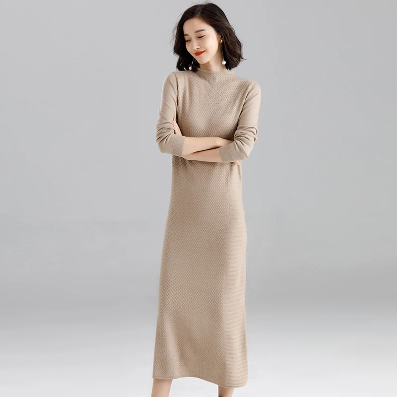 

High quality women spring long wool sweater pullovers elegant ladies long sweater dress free shipping