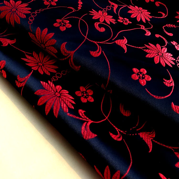 Черный красный цветок парчовая ткань, дамасский жаккард одежда обивка костюма мебель шторы материал подушки ткань 75 см* 50 см