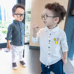 Anlencool/детская модная рубашка Горячая Корейский внешней детей пить для маленьких мальчиков с буквами для мальчиков вышивкой Новинка осени