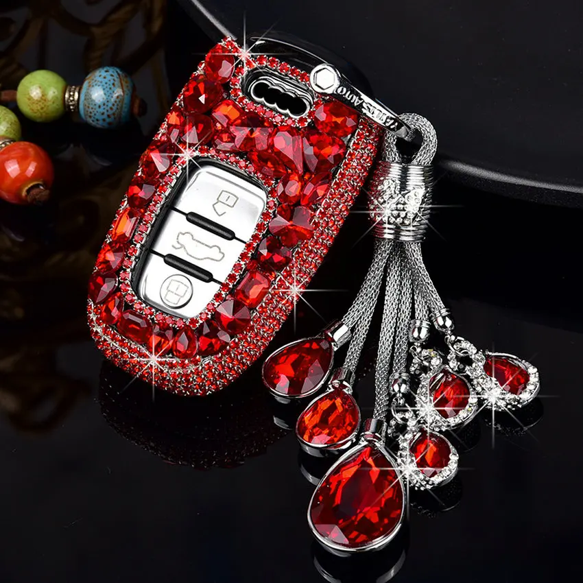 

Lady Style 3 Button Crystal Diamond Decorated Shining Remote Car Key FOB Case Cover For Audi A4L A4 A6L A6 Q5 A5 S5 S7 B7 B8 B5
