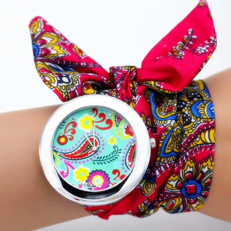 Shsby брендовые уникальные женские наручные часы из цветочной ткани, МОДНЫЕ ЖЕНСКИЕ НАРЯДНЫЕ часы, высококачественные тканевые часы, милые часы-браслет для девушек - Цвет: BG09