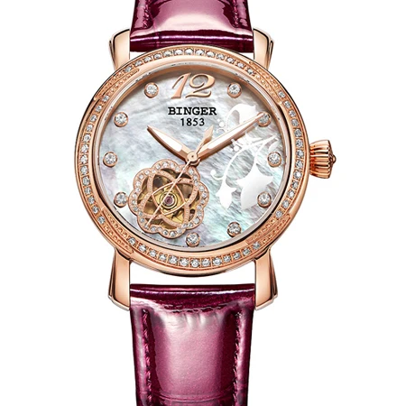 Швейцарские часы Бингер женские модные роскошные часы с кожаным ремешком автоматические механические наручные часы B-1132L-5 - Цвет ремешка: Item 4
