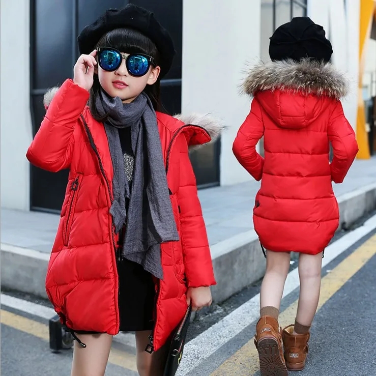 Зимняя хлопковая куртка-пуховик для девочек до-30 лет Детские утепленные пуховики и парки с капюшоном и меховым воротником Зимние костюмы для девочек, Длинные теплые пуховые пальто, костюм