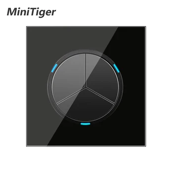 

Minitiger 3 Gang 1 Way Random Click On / Off Wall Light Switch With LED Indicator Knight Black Crystal Tempered Glass Panel