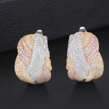 GODKI 25 мм Роскошные твист плетеный Крест линии Красочные Полный Mirco кубический циркон серьги гвоздики для женщин свадебные Дубай золотые серьги