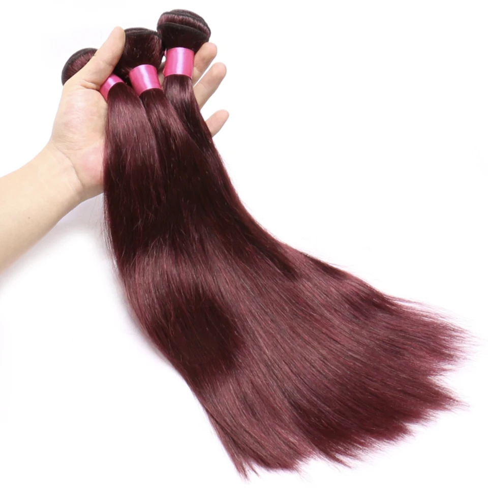 Chloe Pre-Colored Brazilian Straight Hair 99J Burgundy 3 Pcs/lot Colored Hair Bundles Non-Remy 10-26 Inches