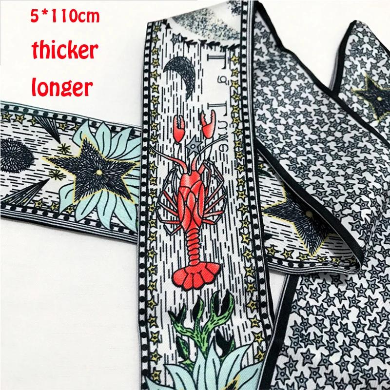 HOT Women silk scarf Tarot printed women neck small long scarves hair band bag ribbon Satin constellation tie scarfs for girls