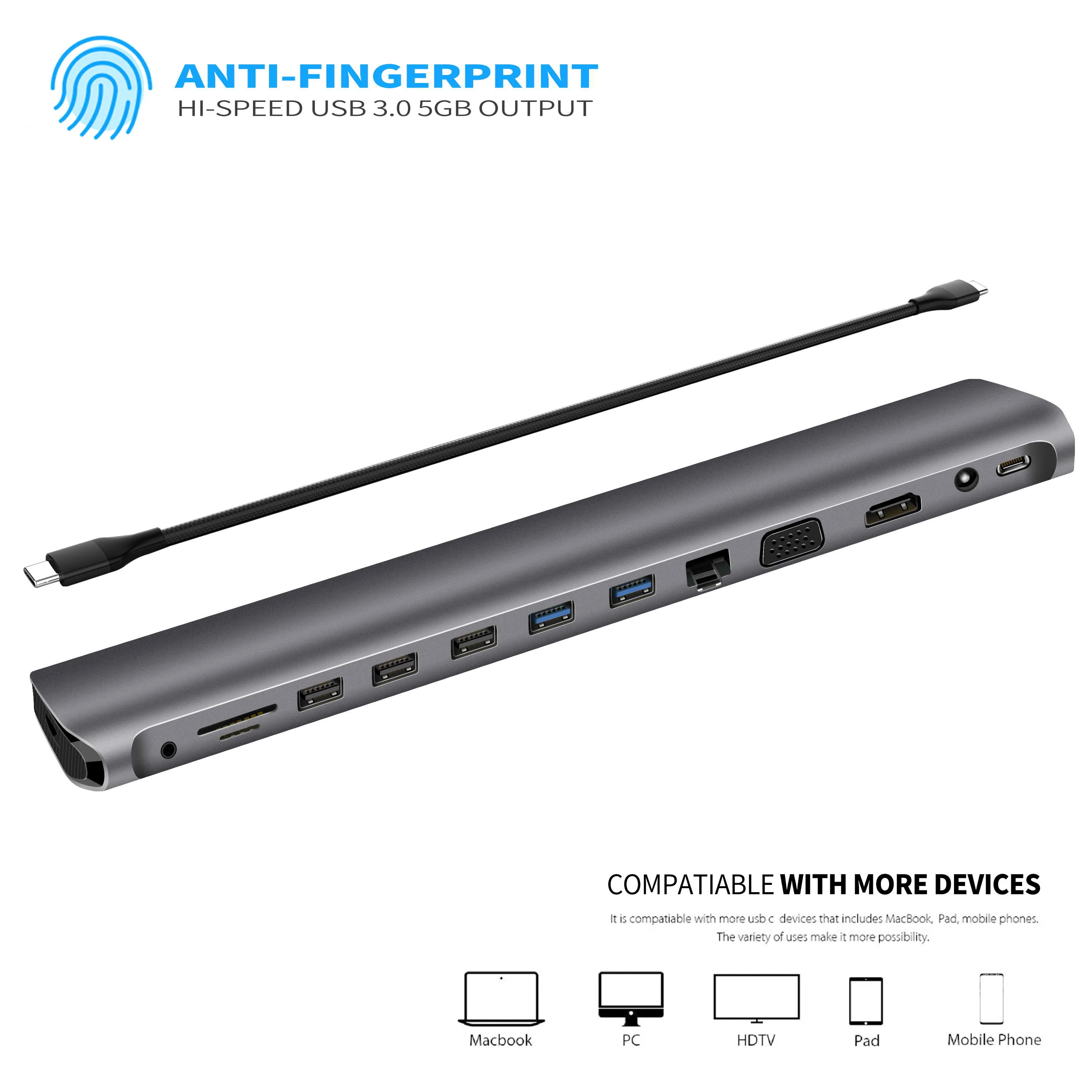 

LTGEM USB-C Multi-Port HUB to VGA HUB Adapter for Macbook Pro USB Type C Converter