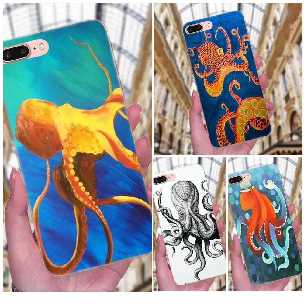 Style Design Funny Cartoon Octopus Fundas For Samsung Galaxy Note 5 8 9 S3 S4 S5 S6 S7 S8 S9 S10 mini Edge Plus Lite | Мобильные