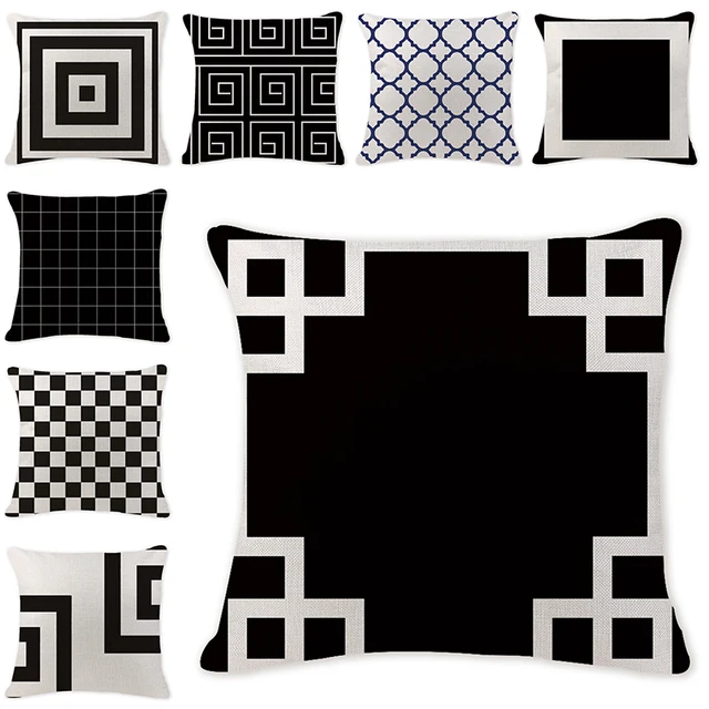 Simple Black and White Geometric Cushion Cover Decorative Cushion Covers Vintage Home Decor Pillow Cover  For Sofa Accessories 1