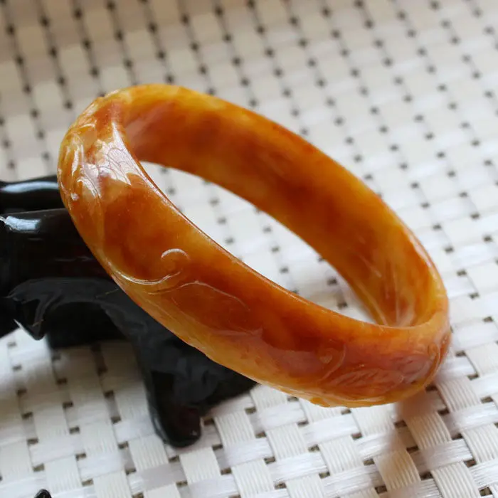 

A5965 Chinese Hand-carved Emerald Brown stoneite stone Gems Bracelet Bangle 57mm