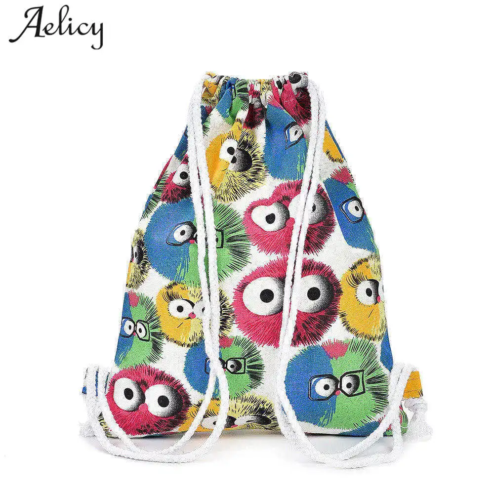 

Aelicy Cartoon Drawstring Backpack Portable School Bags For Girls And Boys Kids String Unisex Canvas Printing Backpack Bag