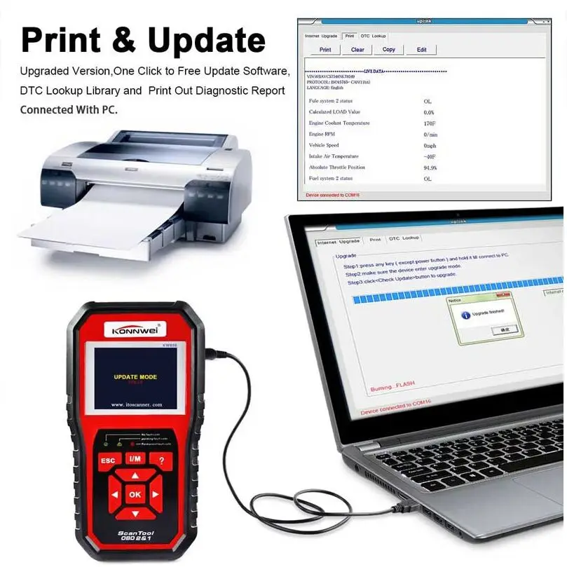 Автоматический сканер KONNWEI KW850 полный obd2 obdii диагностический инструмент Поддержка нескольких языков один клик обновление кВт 850 лучше, чем AL519
