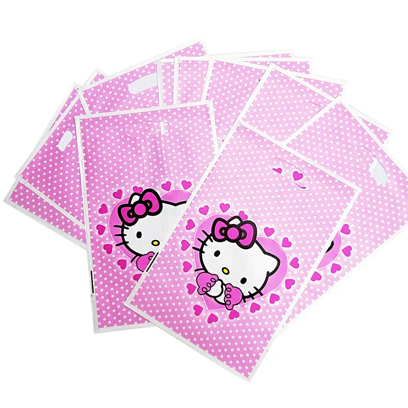 10/20 штук 16,5*25 см Пластик Подарочный пакет розовый котенок принцессы там мешок с подарками для детей для дня рождения для маленьких мальчиков, мультяшный набор для вечеринки тема украшения