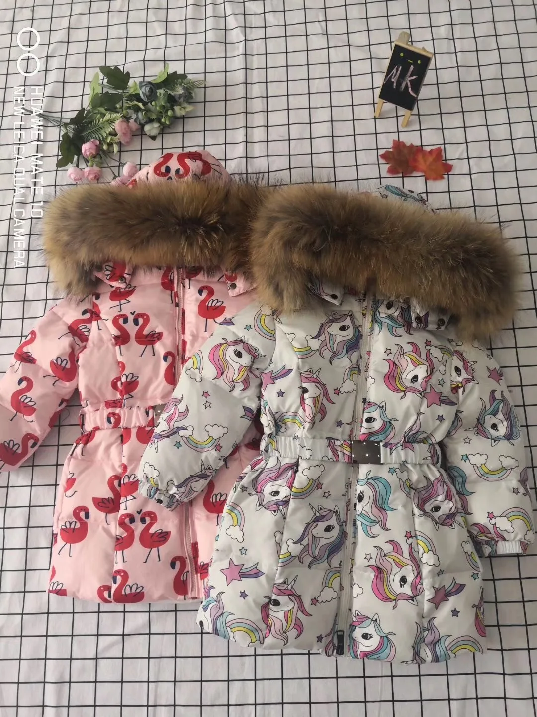 Пуховик для девочек зимняя одежда Детские куртки+ брючные комбинезоны зимнее детское пуховое пальто натуральная меховая верхняя одежда с капюшоном и поясом