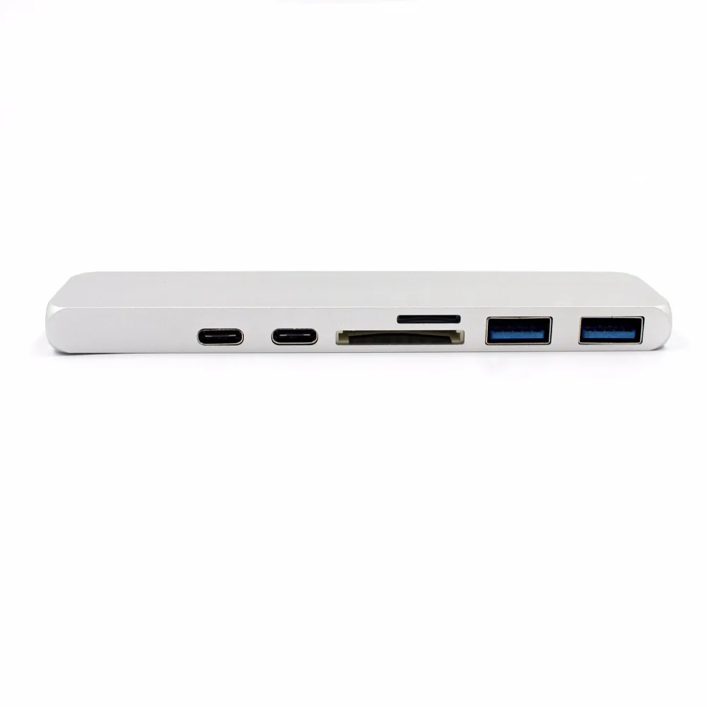 

Dual Type C Hub to HDMI Hub & Card Reader & PD Charging 4K HD Maxbook Converter 7 in 1 Multiport Silver
