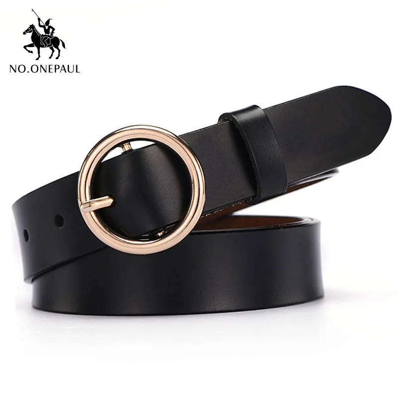 

NO.ONEPAUL Jean belt female thin belt decoration silver round pin buckle trend simple high quality personality multi style belt