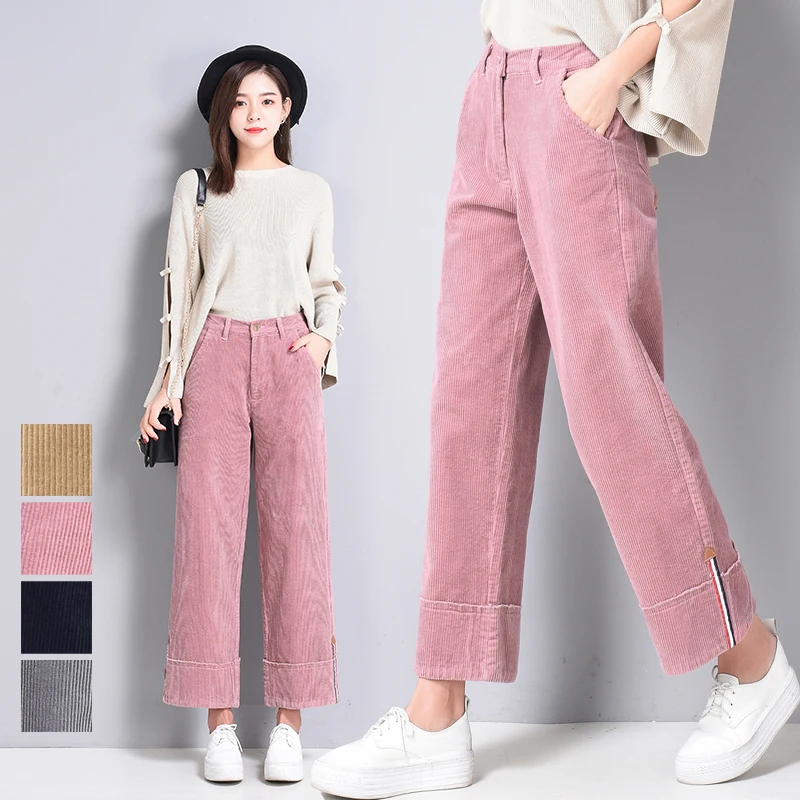 

spring autumn Women New Corduroy Wide Leg Pants Women Fashion Straight Trousers Women Casual Corduroy Loose Ankle-Length Pants