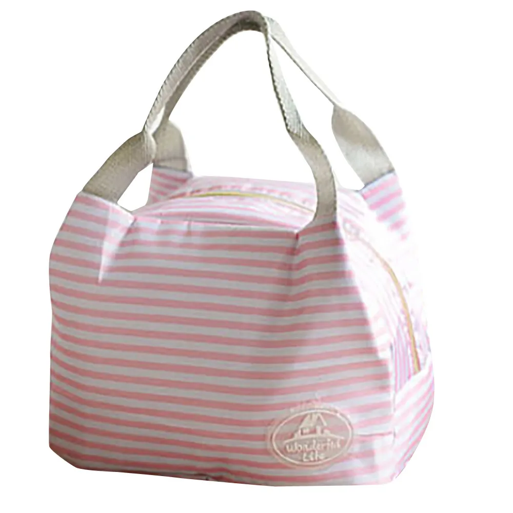 Модная домашняя сумка Luch, изолированный холщовый Полосатый чехол для пикника, термопереносная сумка для обеда, студенческие сумки для хранения еды - Цвет: Розовый