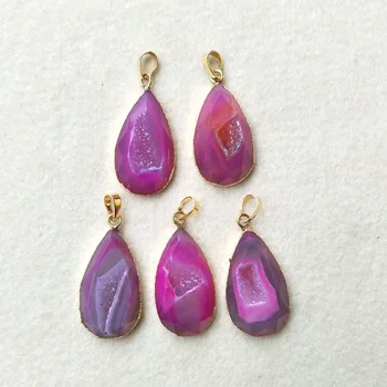 

5PCS Water Drop Faceted crystal Druzy Pendant,Golden Edge Natural Bead Charm Rough Geode Jewelry Necklace making PD361