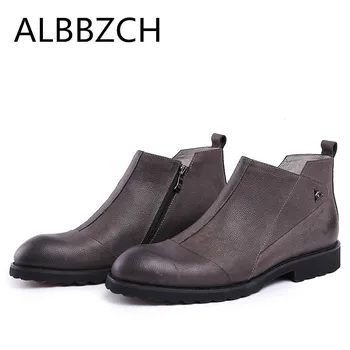 

New mens genuine leather boots business casual work boots shoes men round toes quality cow leather fashion ankle man boots botas