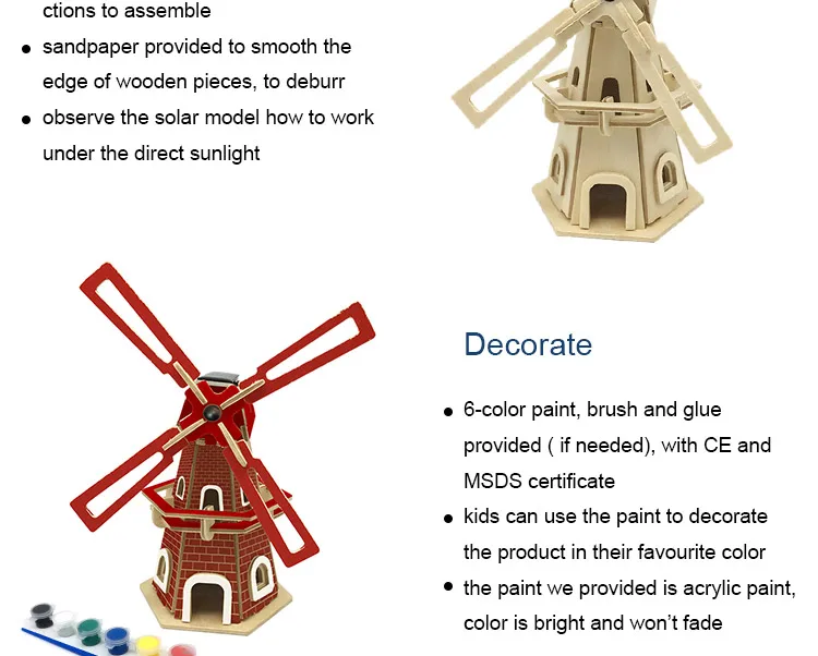 Laser Cut Solar Windmill Puzzle DIY Education Toy
