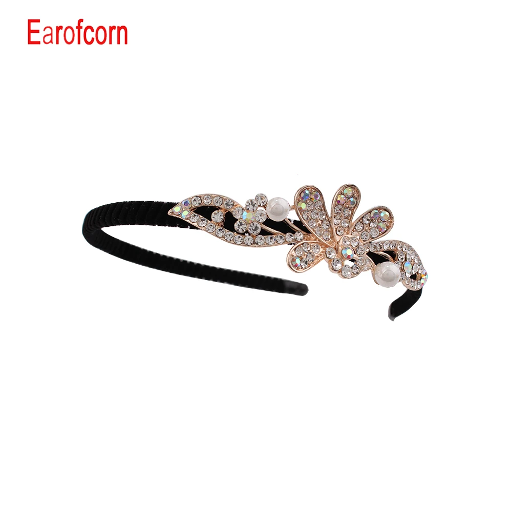 

Earofcorn New Rhinestone Flower Leaf Hair Hoop Headband Women Girls Bezel Hair Band Hair Accessories Good for wedding party prom