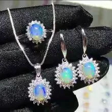 Ювелирные украшения 925 серебряные ювелирные изделия многоцветные женские ювелирные изделия из натурального опала обручальные свадебные комплекты без цепочки